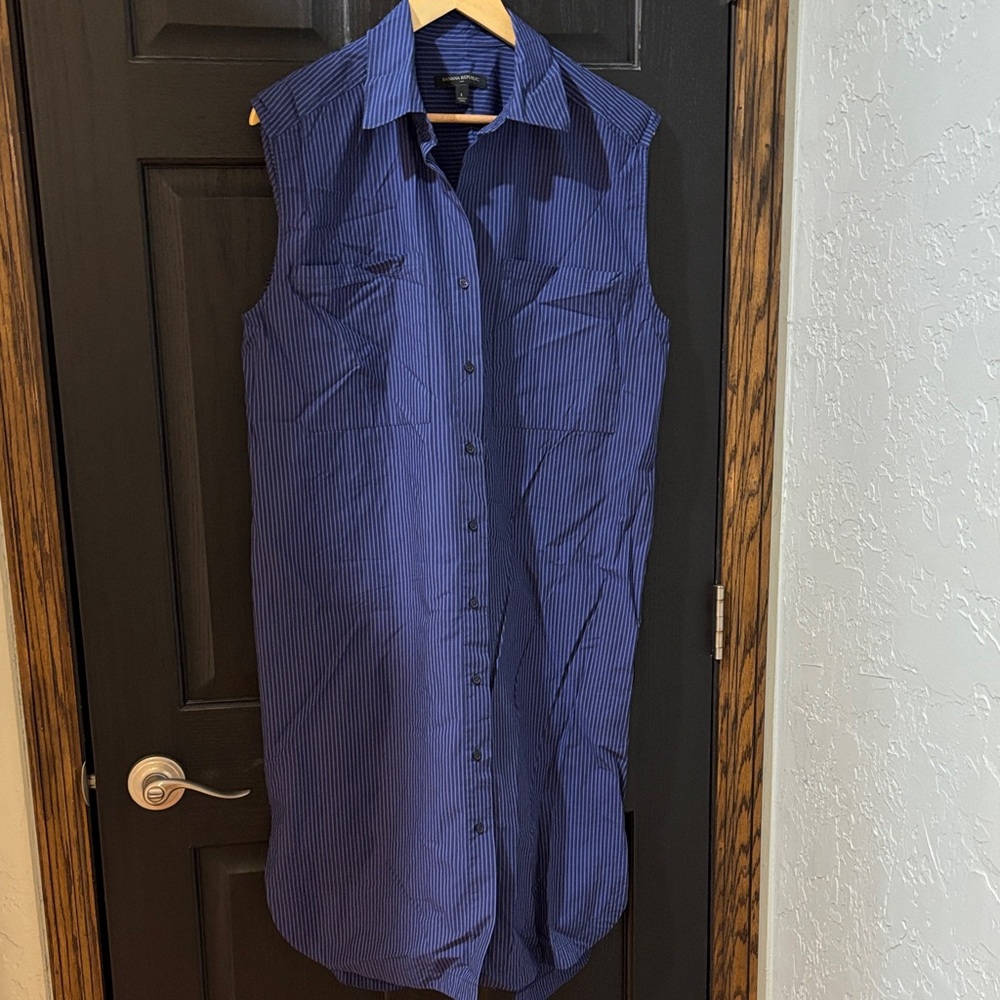 Banana Republic Blue Pinstripe Maxi Shirt Dress